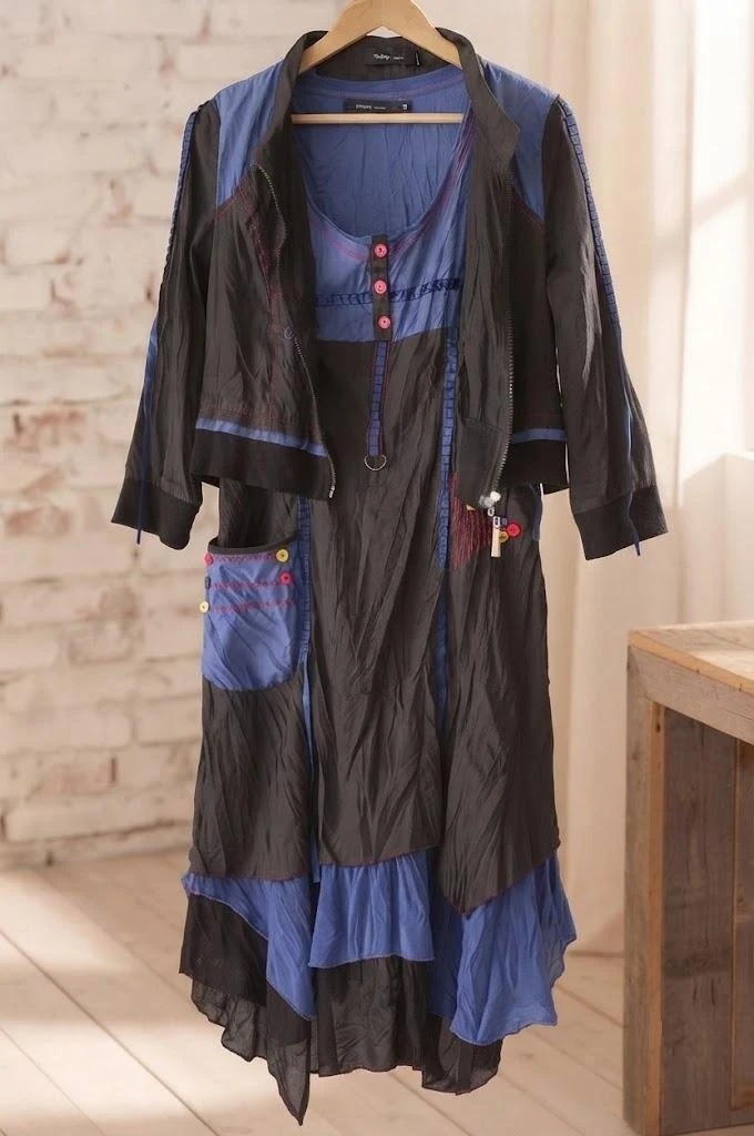 Ensemble assorti robe et veste Dislay - Bleu et Noir - Style original - T. 38 /